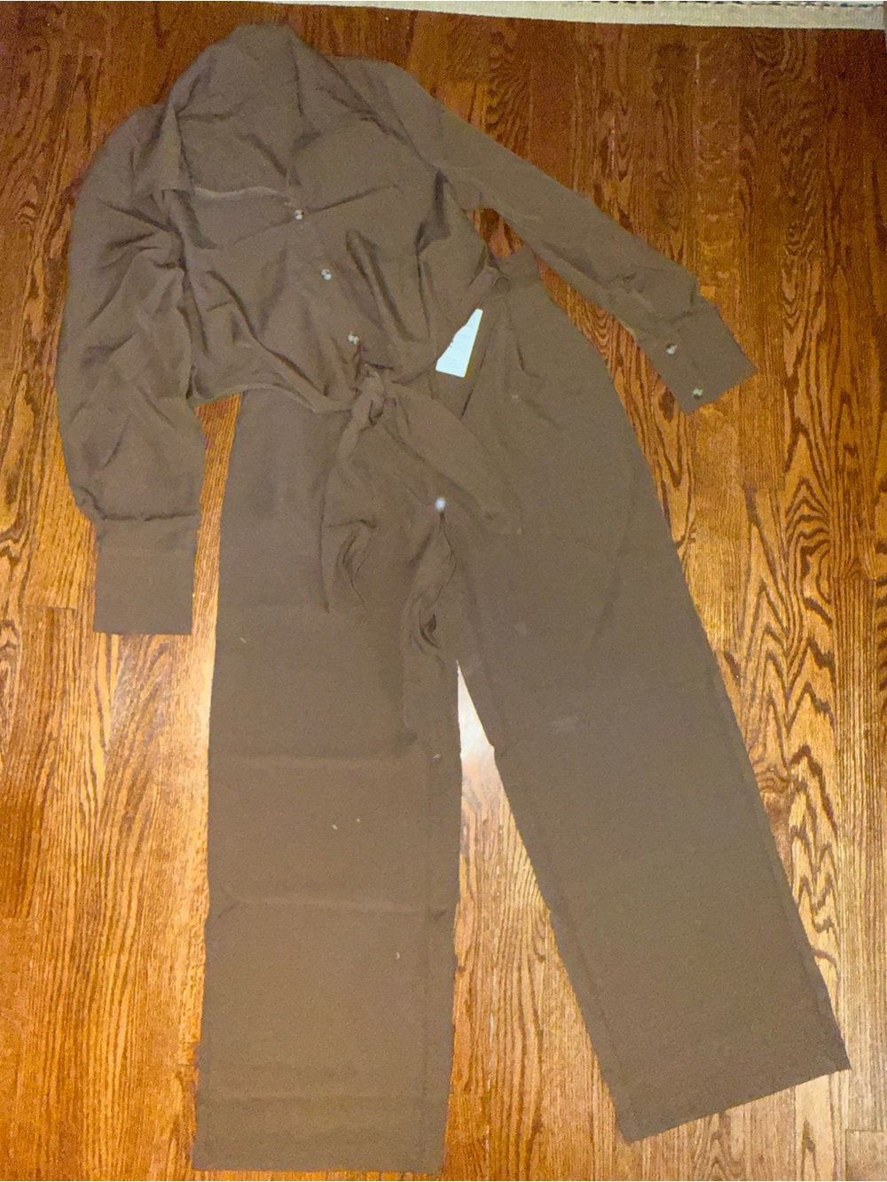 Cupshe Brown Long Sleeve Tie-Waist Jumpsuit